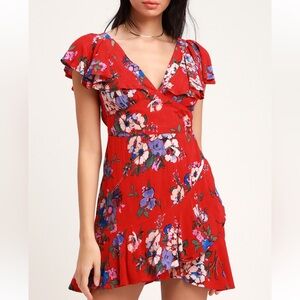 Band of Gypsies - Maldives Red Floral Print Ruffled Dress - M